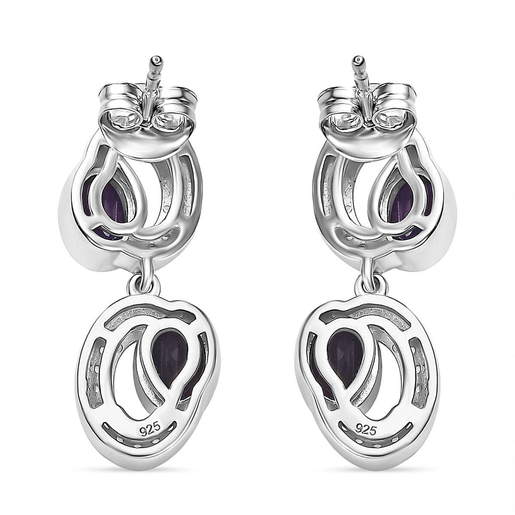 AAA African Amethyst & White Zircon Dangling Earring in Rhodium Overlay Sterling Silver 2.18 Ct.