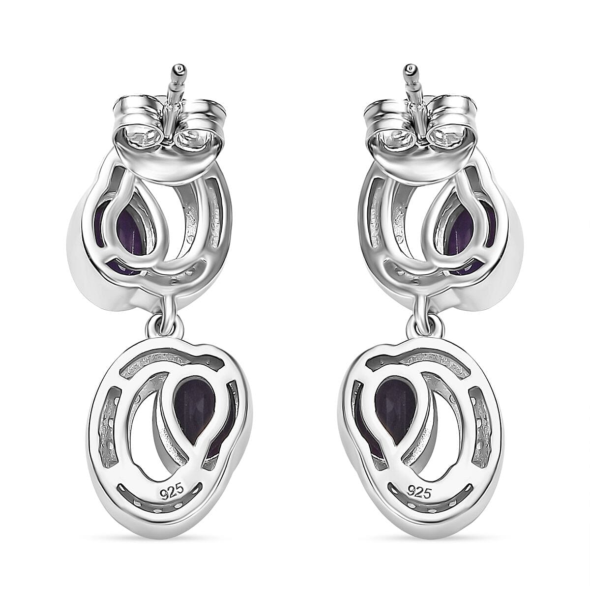 AAA African Amethyst &amp; White Zircon Dangling Earring in Rhodium Overlay Sterling Silver 2.18 Ct. 8046501 4