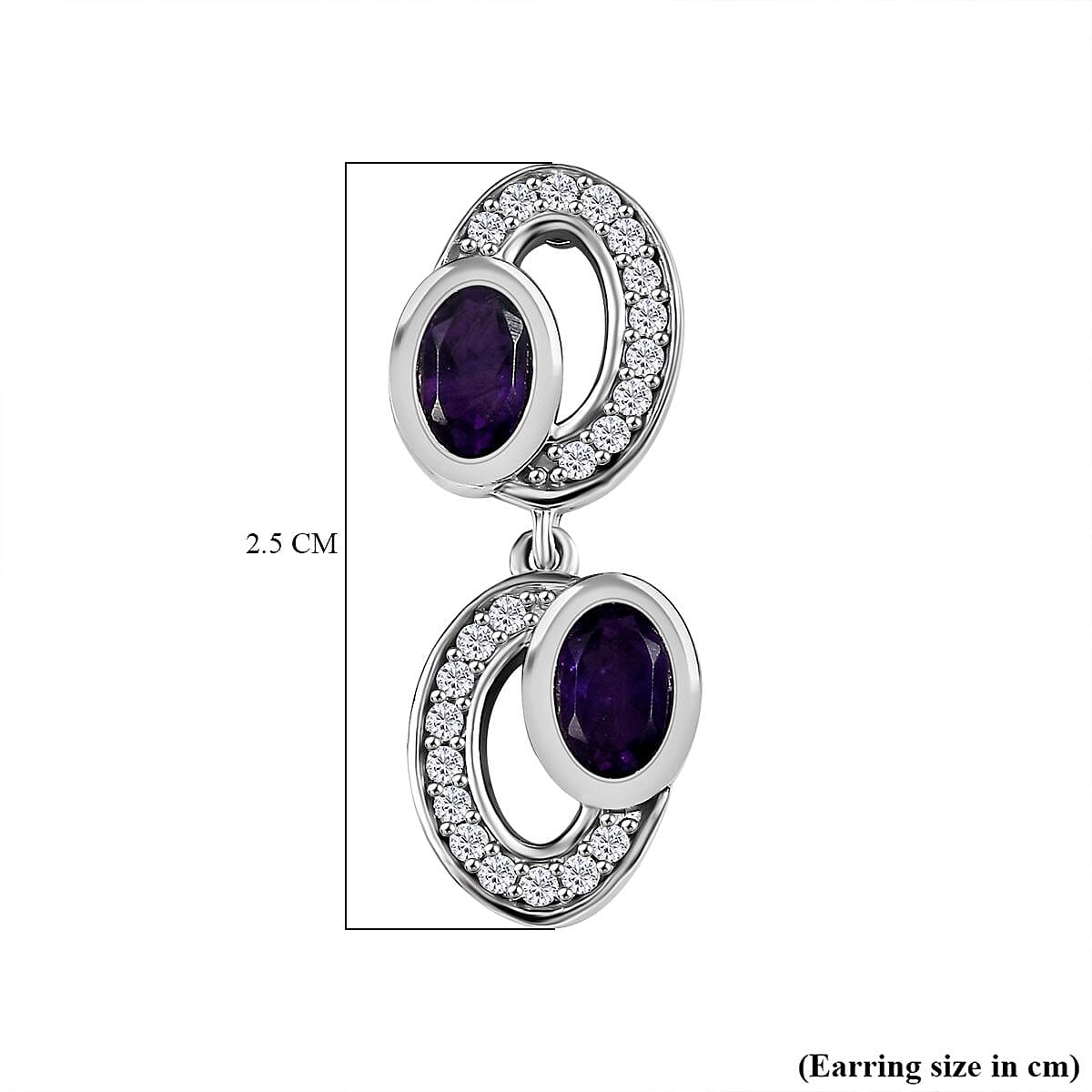 AAA African Amethyst &amp; White Zircon Dangling Earring in Rhodium Overlay Sterling Silver 2.18 Ct. 8046501 5