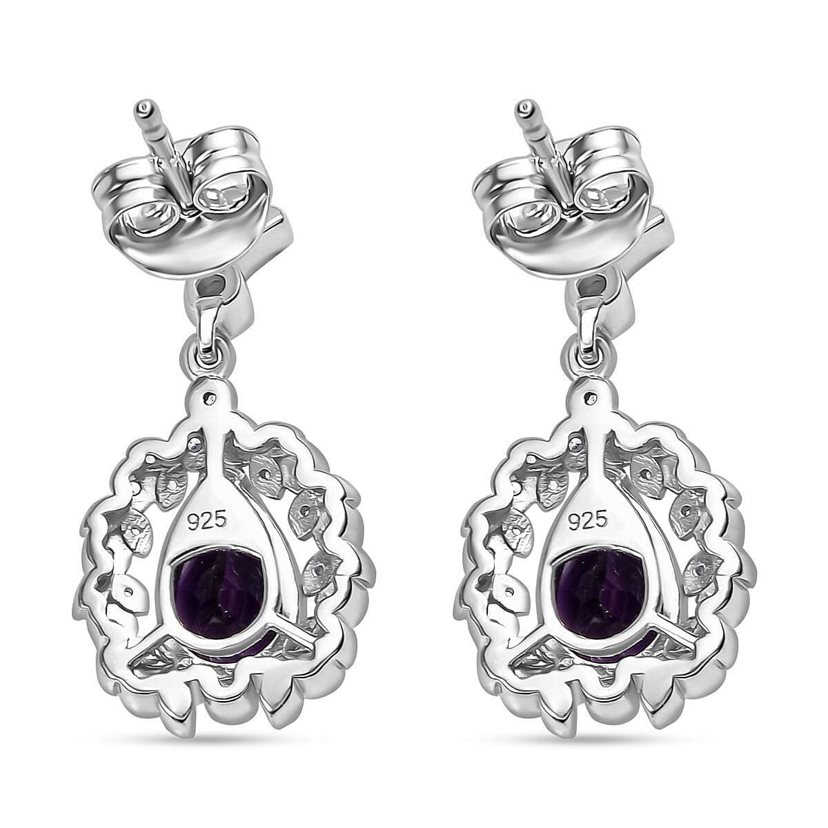 AAA African Amethyst &amp; White Zircon Dangling Earring with Push Back in Rhodium Overlay Sterling Silver 3.98 Ct. 8046567 6
