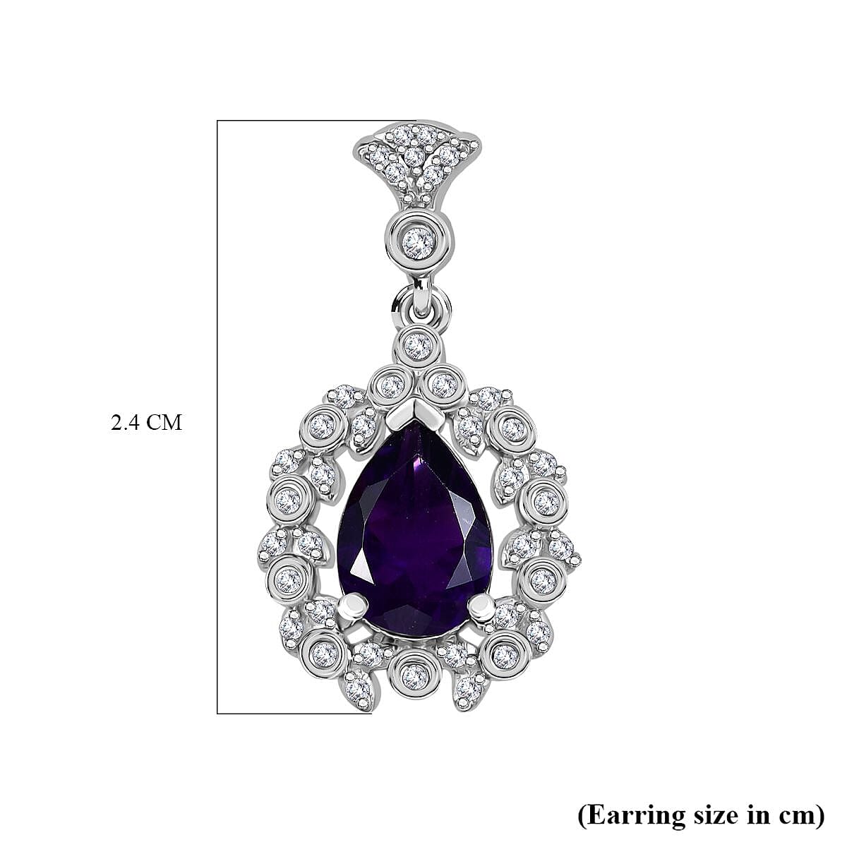 AAA African Amethyst &amp; White Zircon Dangling Earring with Push Back in Rhodium Overlay Sterling Silver 3.98 Ct. 8046567 7