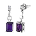 AAA African Amethyst & White Zircon Dangling Push Back Earring in Rhodium Overlay Sterling Silver 3.24 Ct.