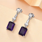 AAA African Amethyst & White Zircon Dangling Push Back Earring in Rhodium Overlay Sterling Silver 3.24 Ct.