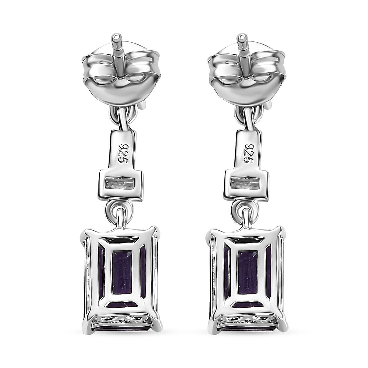 AAA African Amethyst &amp; White Zircon Dangling Push Back Earring in Rhodium Overlay Sterling Silver 3.24 Ct. 8046590 4