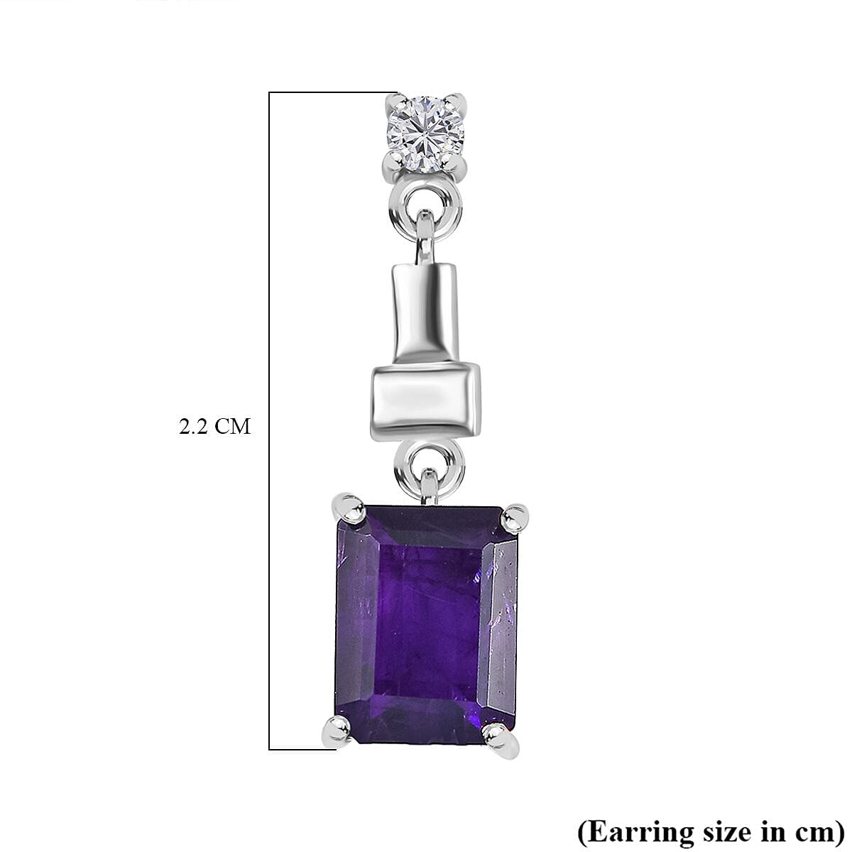 AAA African Amethyst &amp; White Zircon Dangling Push Back Earring in Rhodium Overlay Sterling Silver 3.24 Ct. 8046590 5