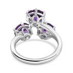 African Amethyst Concave Cut & White Zircon Ring in Rhodium Overlay Sterling Silver 3.66 Ct