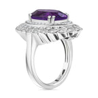 African Amethyst ,  White Zircon  Fancy Ring in rhodium Sterling Silver 10.49 ct,  Silver Wt. 7.2 Gms  6.220  Ct.