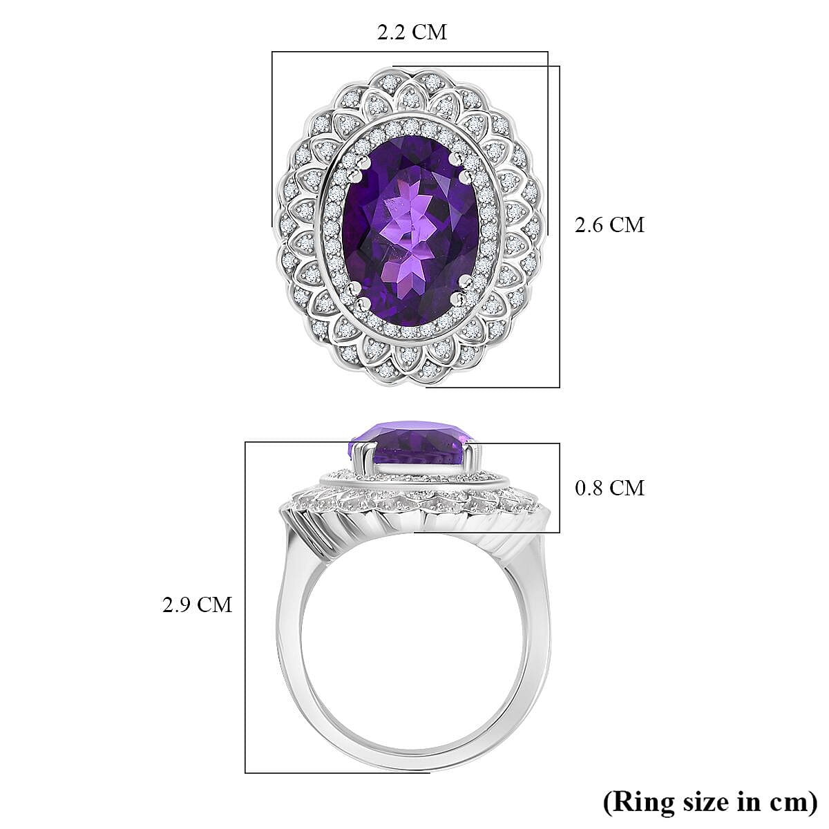 African Amethyst, White Zircon Floral Ring in Rhodium Overlay Sterling Silver 7829829 5