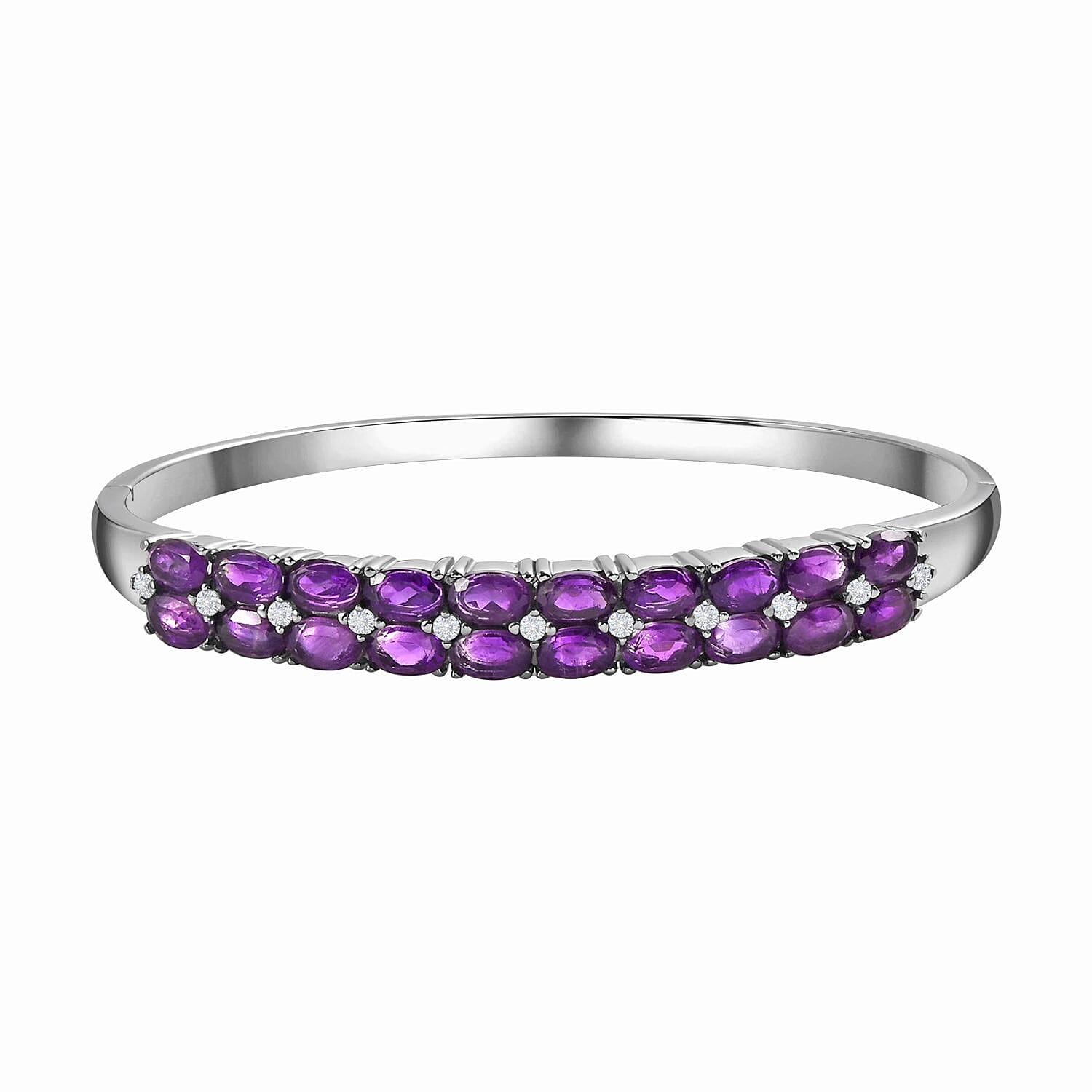 Bank Holiday Monday Bonanza-Amethyst and Natural Zircon Half-Eternity Bangle (Size - 7.5) 9.66 Ct. 7282975 0