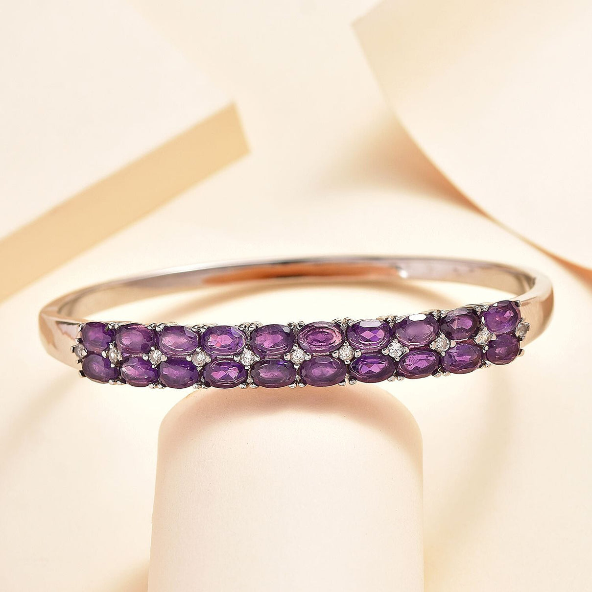 Bank Holiday Monday Bonanza-Amethyst and Natural Zircon Half-Eternity Bangle (Size - 7.5) 9.66 Ct. 7282975 2