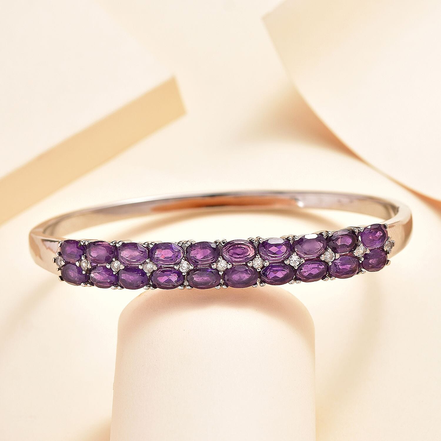 Bank Holiday Monday Bonanza-Amethyst and Natural Zircon Half-Eternity Bangle (Size - 7.5) 9.66 Ct. 7282975 2