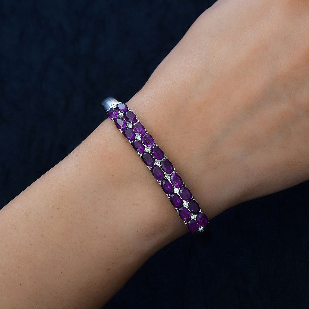 Bank Holiday Monday Bonanza-Amethyst and Natural Zircon Half-Eternity Bangle (Size - 7.5) 9.66 Ct. 7282975 3