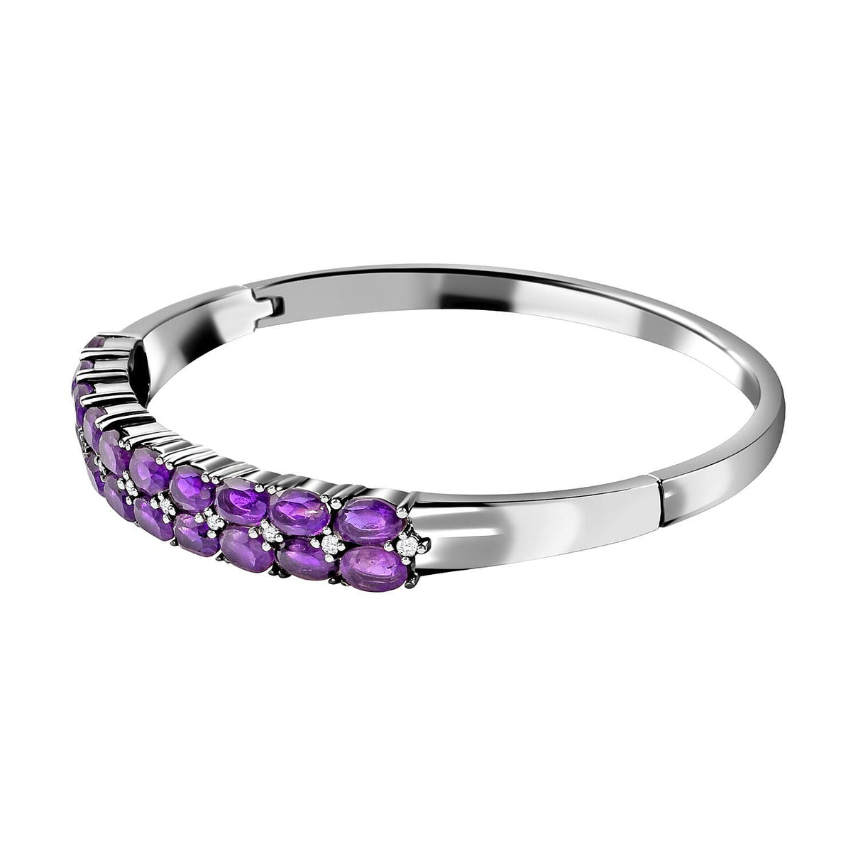Bank Holiday Monday Bonanza-Amethyst and Natural Zircon Half-Eternity Bangle (Size - 7.5) 9.66 Ct. 7282975 4