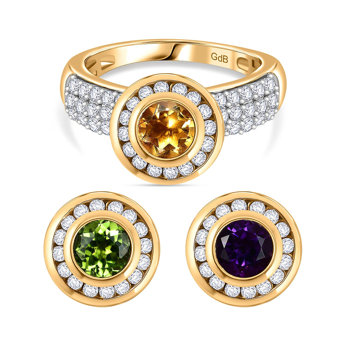 African Amethyst &amp; White Zircon Ring in Yellow Gold Tone 4.10 Ct. 8036884 0
