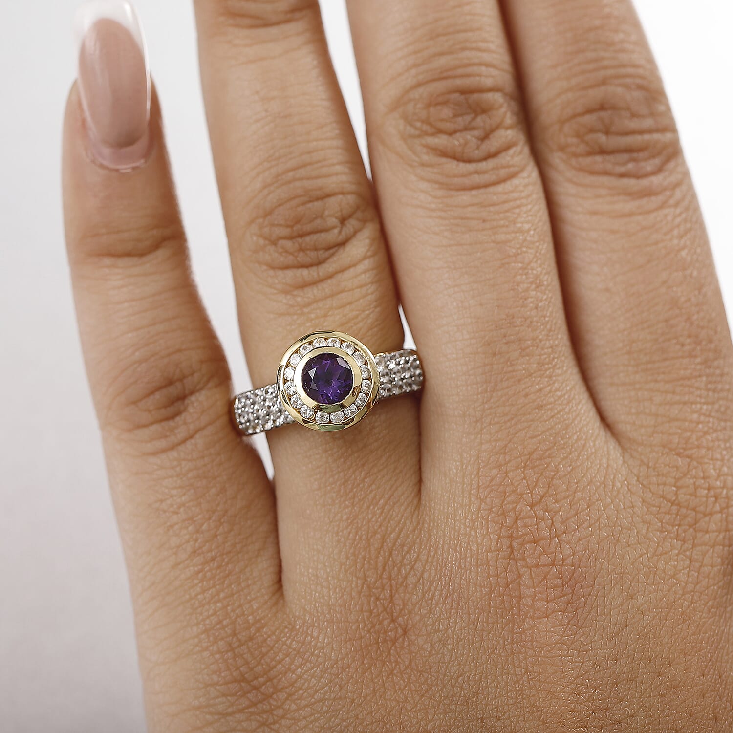 African Amethyst &amp; White Zircon Ring in Yellow Gold Tone 4.10 Ct. 8036884 2