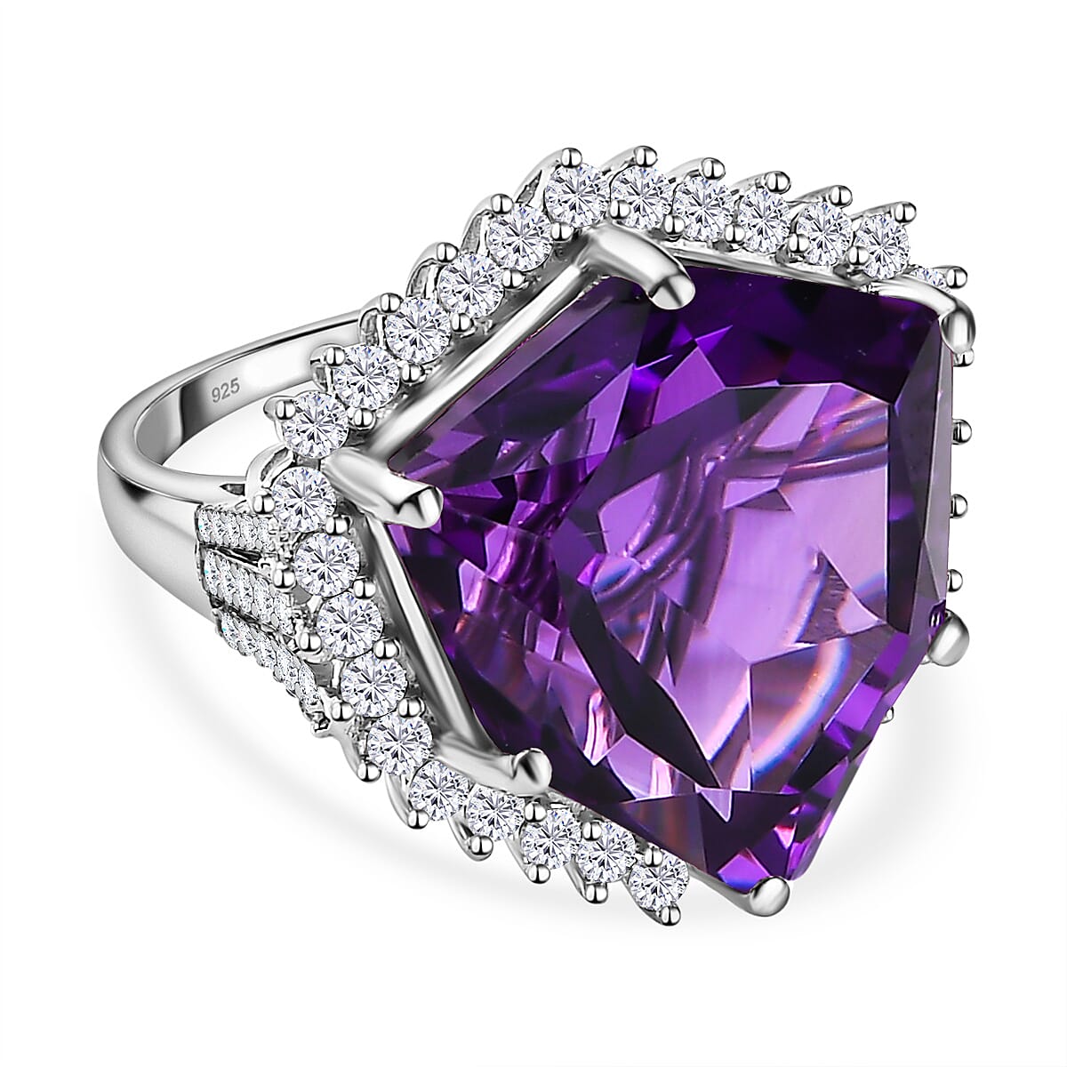 Canela Amethyst &amp; Natural Zircon Ring in Platinum Overlay Sterling Silver 20.00 Ct 7602517 0