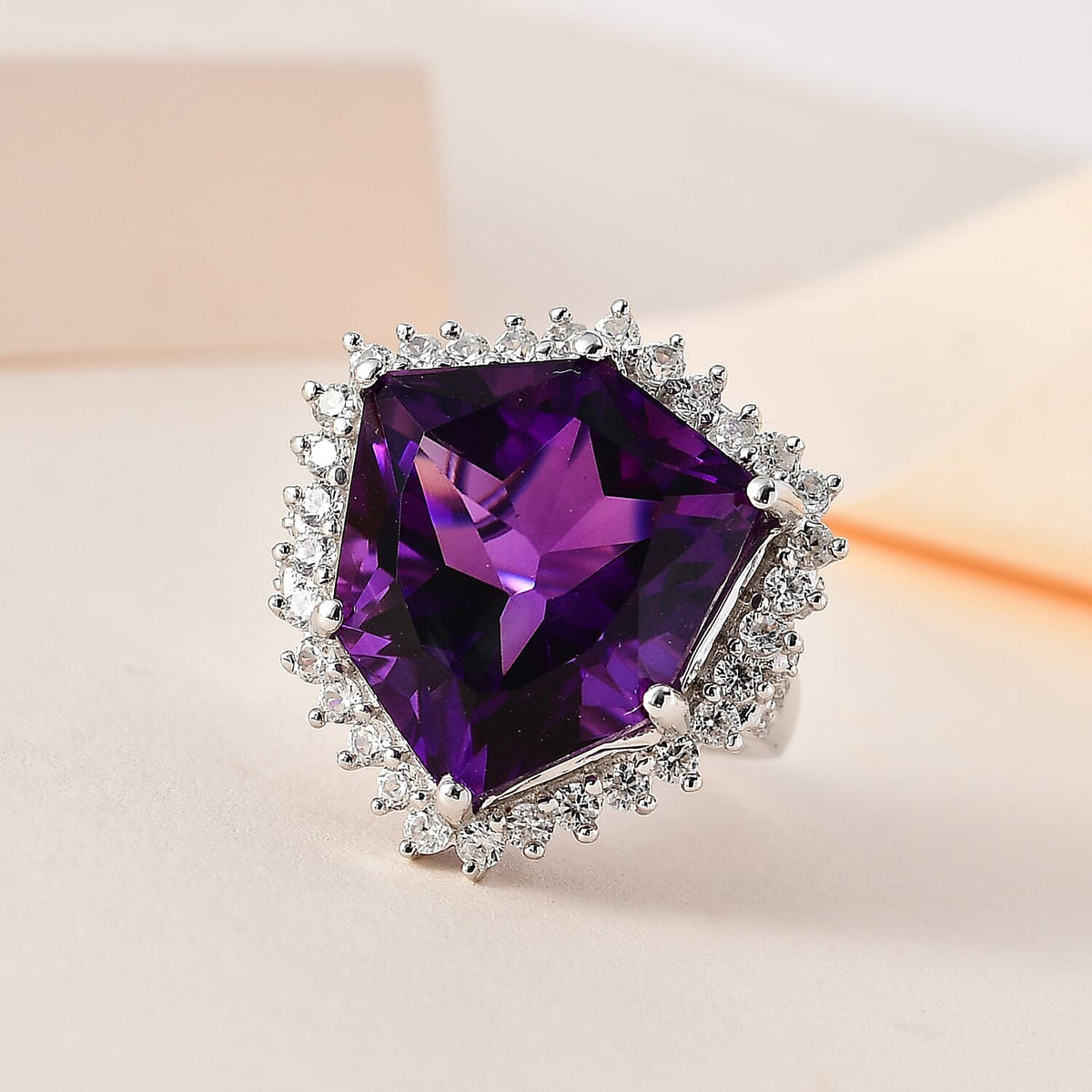Canela Amethyst &amp; Natural Zircon Ring in Platinum Overlay Sterling Silver 20.00 Ct 7602517 1