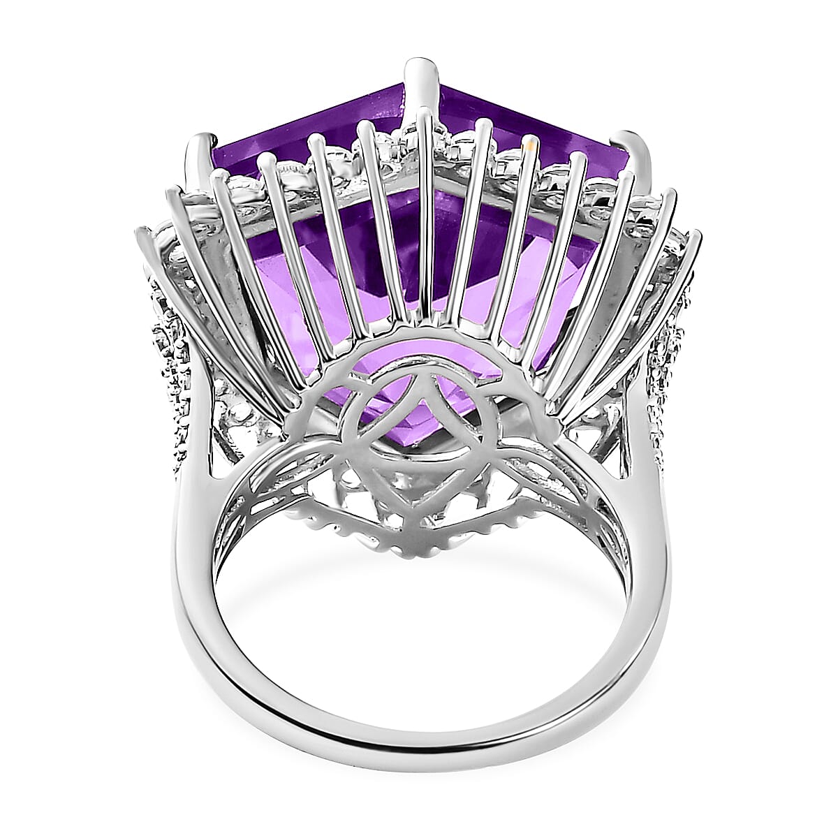 Canela Amethyst &amp; Natural Zircon Ring in Platinum Overlay Sterling Silver 20.00 Ct 7602517 4