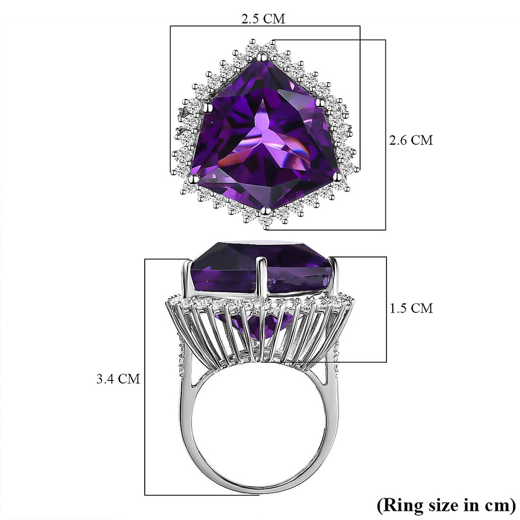 Canela Amethyst & Natural Zircon Ring in Platinum Overlay Sterling Silver 20.00 Ct
