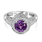 African Amethyst & White Zircon Ring in Rhodium Overlay Sterling Silver 2.41 Ct.