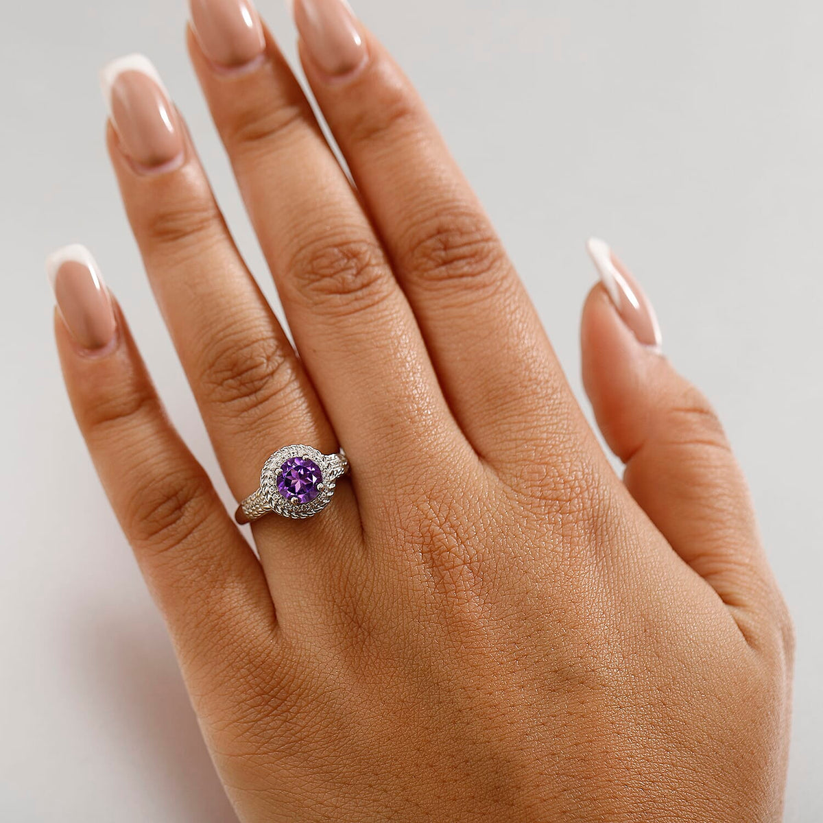 African Amethyst, White Zircon Halo Ring in Rhodium Overlay Sterling Silver 8047874 3