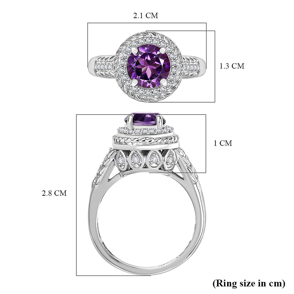African Amethyst & White Zircon Ring in Rhodium Overlay Sterling Silver 2.41 Ct.