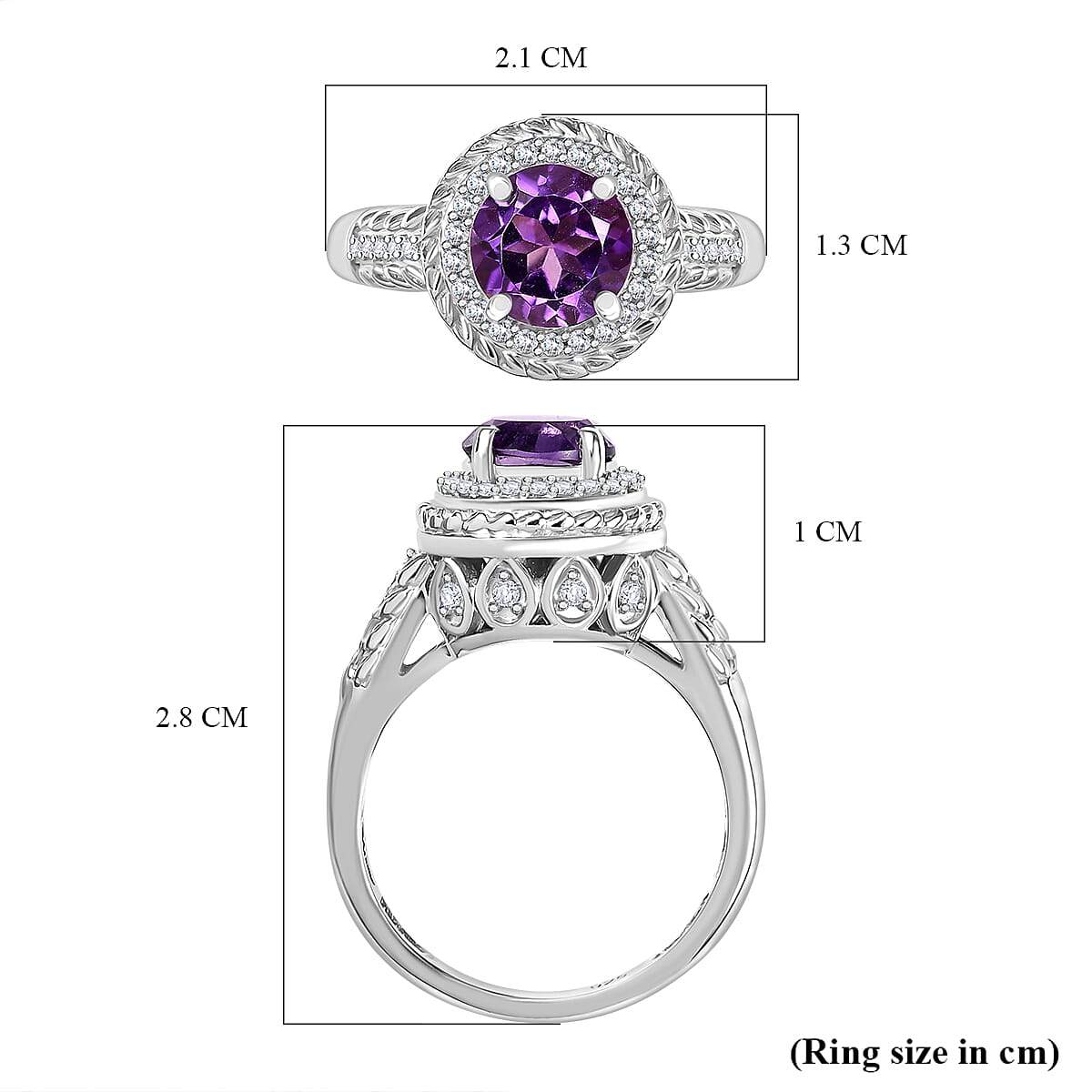 African Amethyst, White Zircon Halo Ring in Rhodium Overlay Sterling Silver 8047874 6