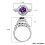 African Amethyst & White Zircon Ring in Rhodium Overlay Sterling Silver 2.41 Ct.