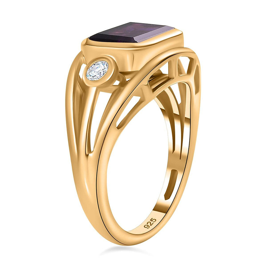 Designer Inspired African Amethyst and Zircon Ring in 18k Gold Vermeil Sterling Silver 2.45 Ct