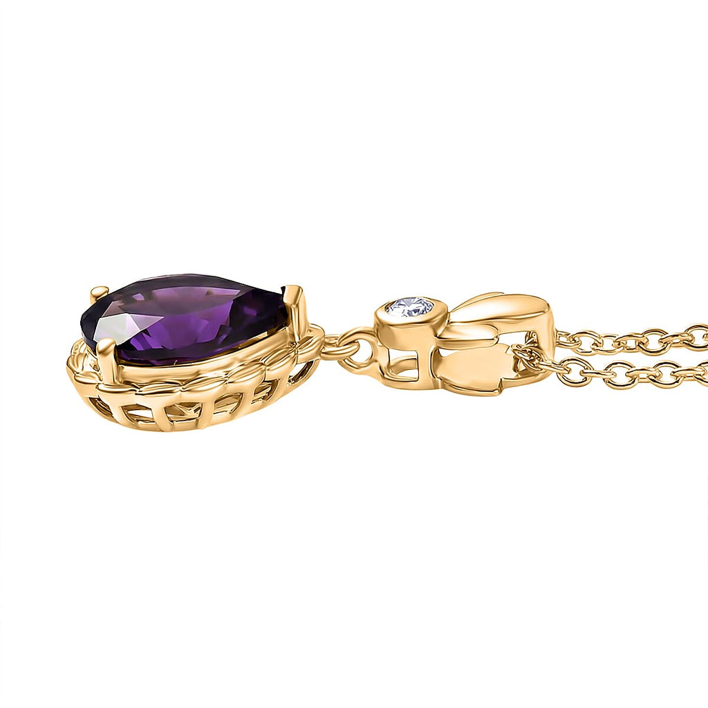 D'Joy AAA African Amethyst & White Zircon Pendant in Yellow Gold Plated Sterling Silver with Chain (Size 20) 2.94 Ct.