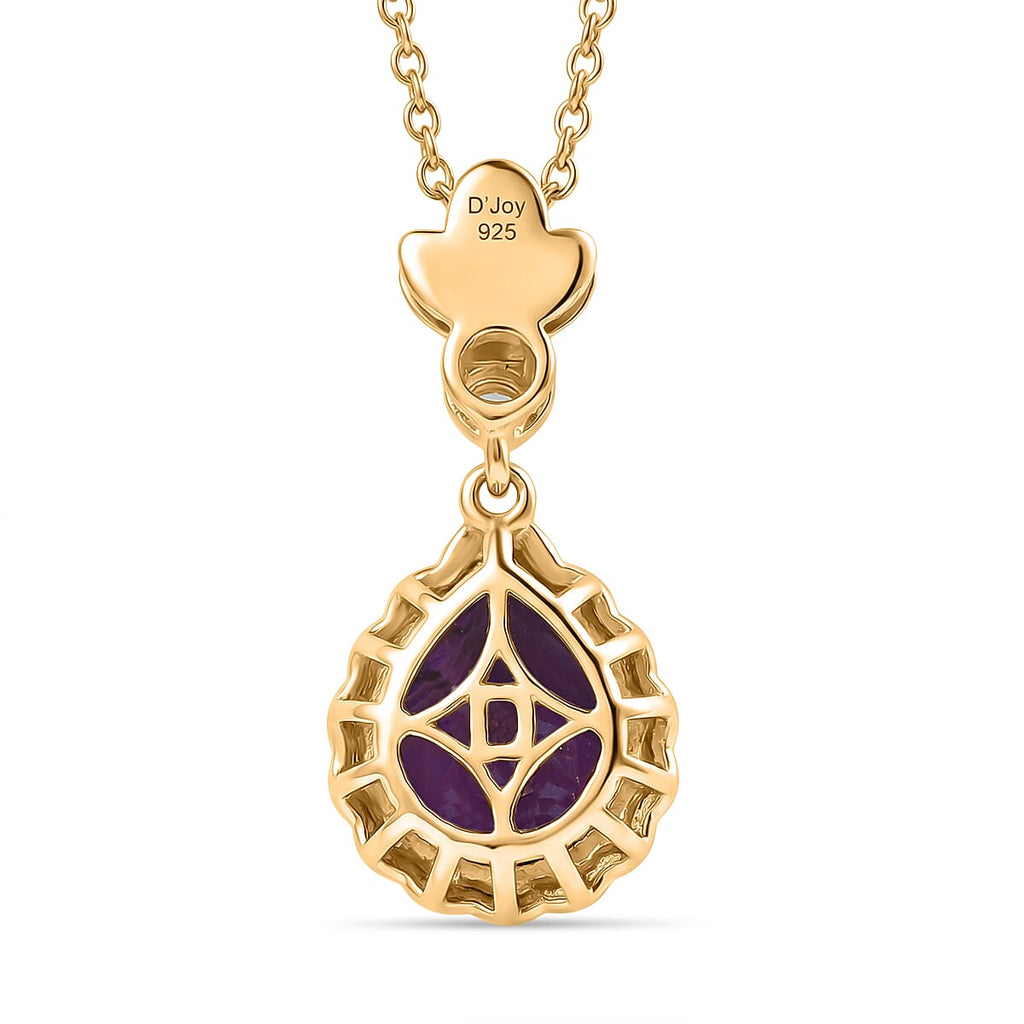 D'Joy AAA African Amethyst & White Zircon Pendant in Yellow Gold Plated Sterling Silver with Chain (Size 20) 2.94 Ct.