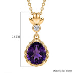 D'Joy AAA African Amethyst & White Zircon Pendant in Yellow Gold Plated Sterling Silver with Chain (Size 20) 2.94 Ct.