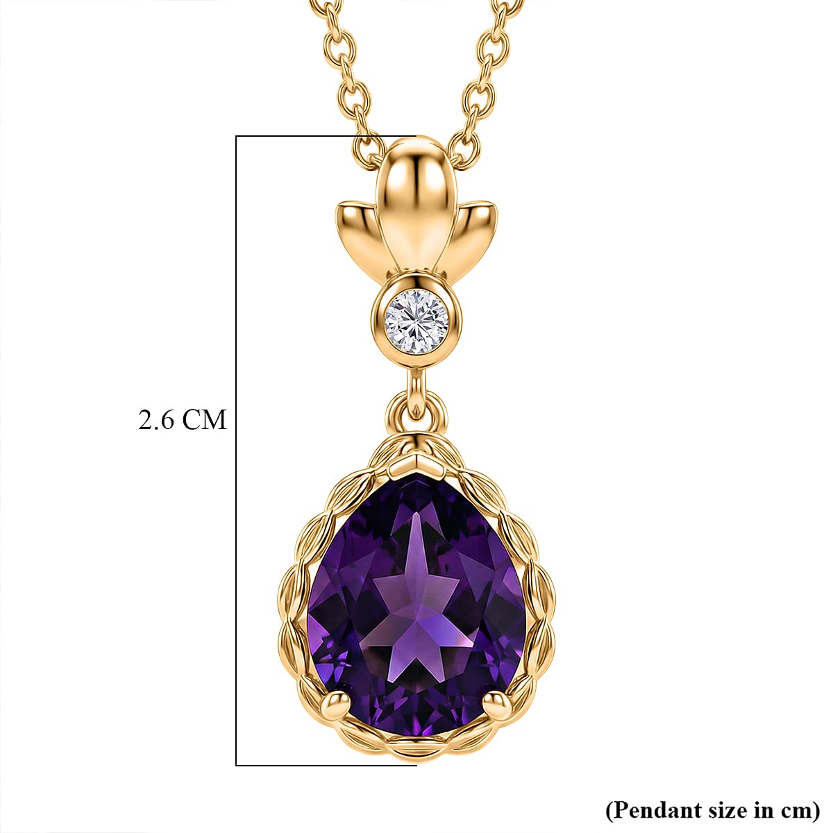 D'Joy AAA African Amethyst &amp; White Zircon Drop Pendant in Yellow Gold Plated Sterling Silver with Chain (Size 20) 2.94 Ct. 4453733 6