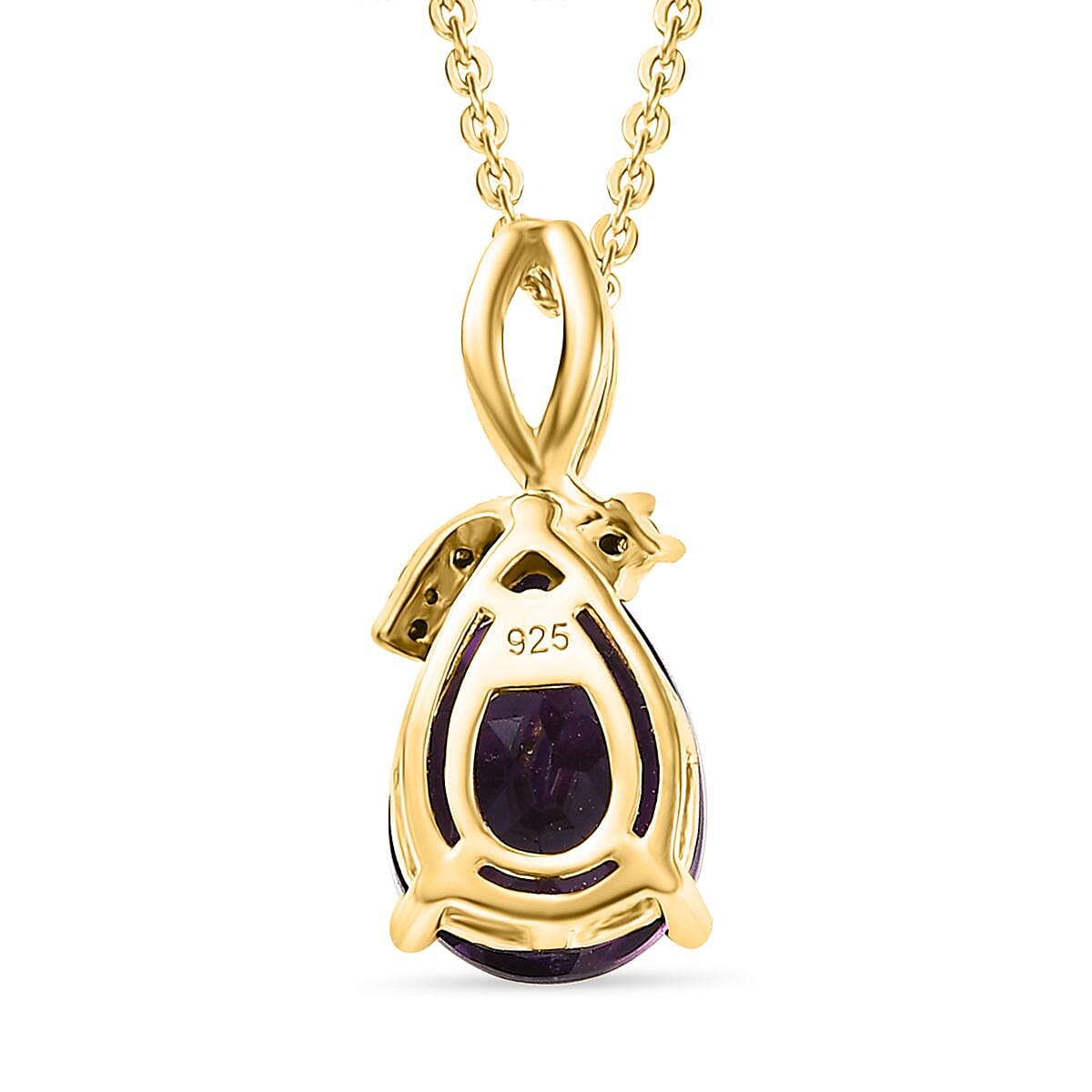 AAA African Amethyst &amp; White Zircon Pendant with Chain (Size - 20) in 18K Vermeil Yellow Gold Plated Sterling Silver 1.85 Ct. 4355630 4