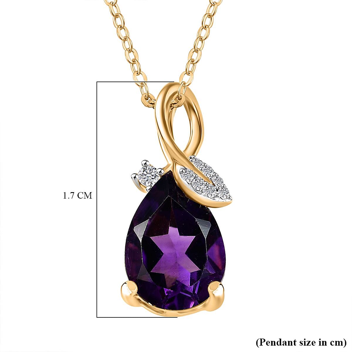 AAA African Amethyst &amp; White Zircon Pendant with Chain (Size - 20) in 18K Vermeil Yellow Gold Plated Sterling Silver 1.85 Ct. 4355630 6