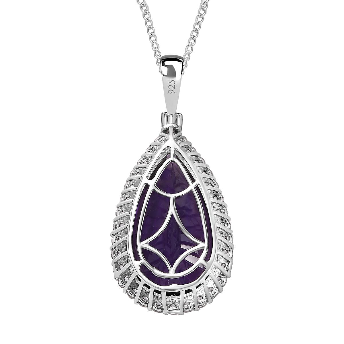 AAA Amethyst &amp; Natural Zircon Drop Pendant with Chain (Size 20) in Platinum Overlay Sterling Silver 18.24 Ct, Silver Wt. 11.11 Gms 4251101 5