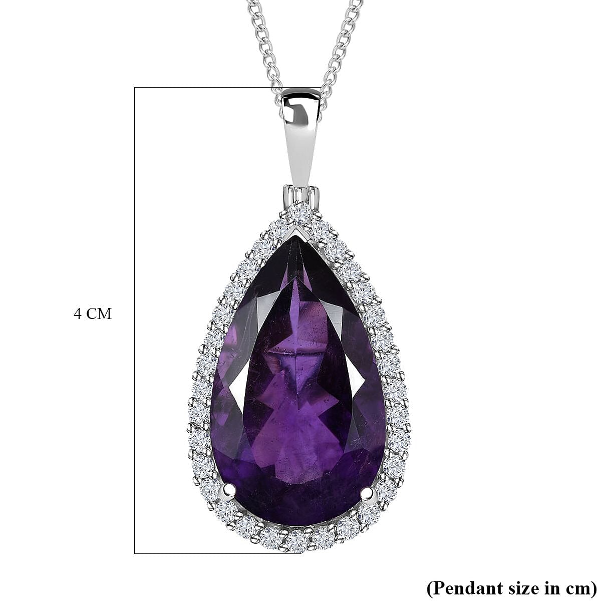 AAA Amethyst &amp; Natural Zircon Drop Pendant with Chain (Size 20) in Platinum Overlay Sterling Silver 18.24 Ct, Silver Wt. 11.11 Gms 4251101 7