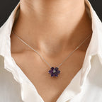 D'Joy AAA African Amethyst & White Zircon Floral Pendant with Chain (Size 20) in Platinum Overlay Sterling Silver 3.86 Ct.