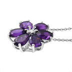 D'Joy AAA African Amethyst & White Zircon Floral Pendant with Chain (Size 20) in Platinum Overlay Sterling Silver 3.86 Ct.
