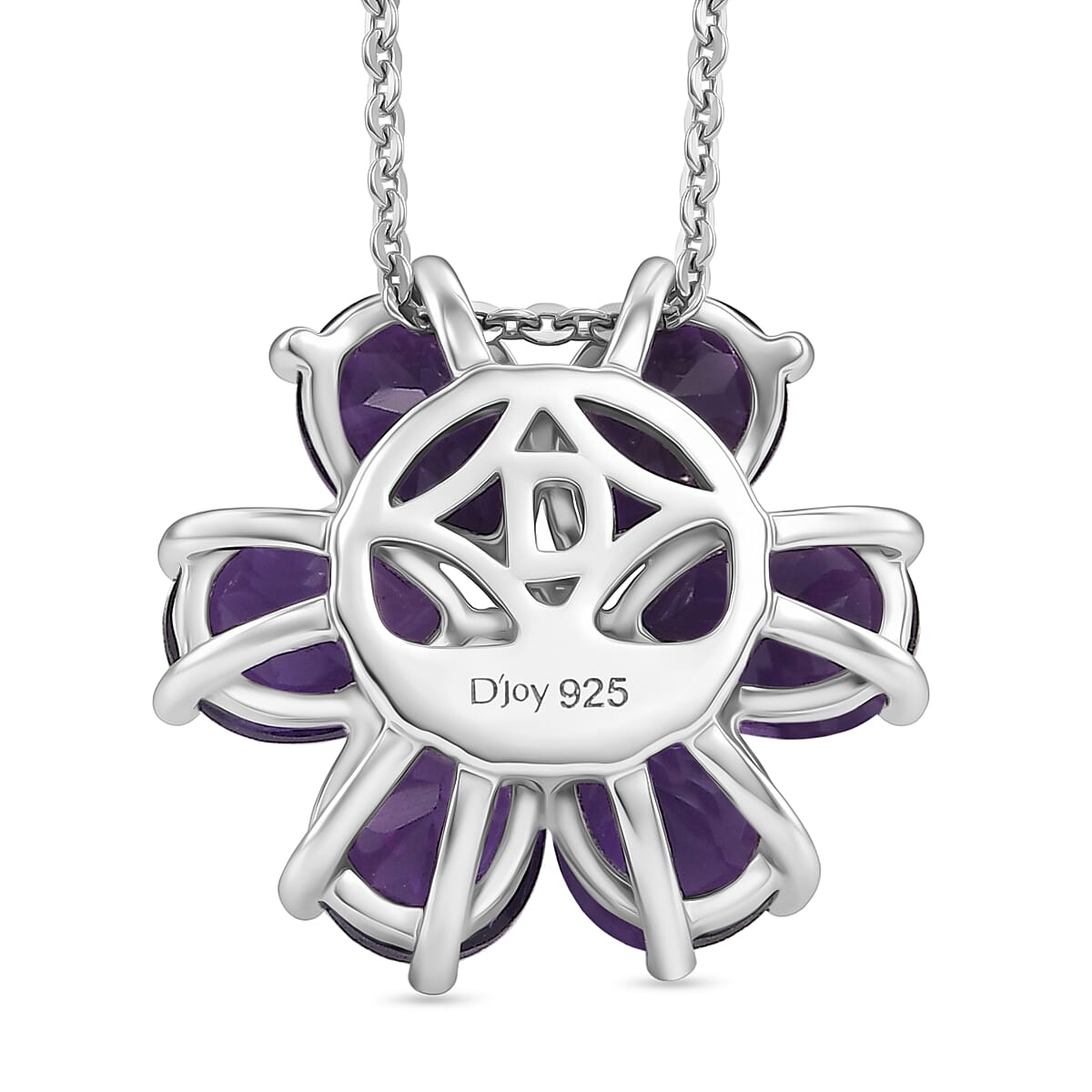 D'Joy AAA African Amethyst &amp; White Zircon Floral Pendant with Chain (Size 20) in Platinum Overlay Sterling Silver 3.86 Ct. 4453444 5