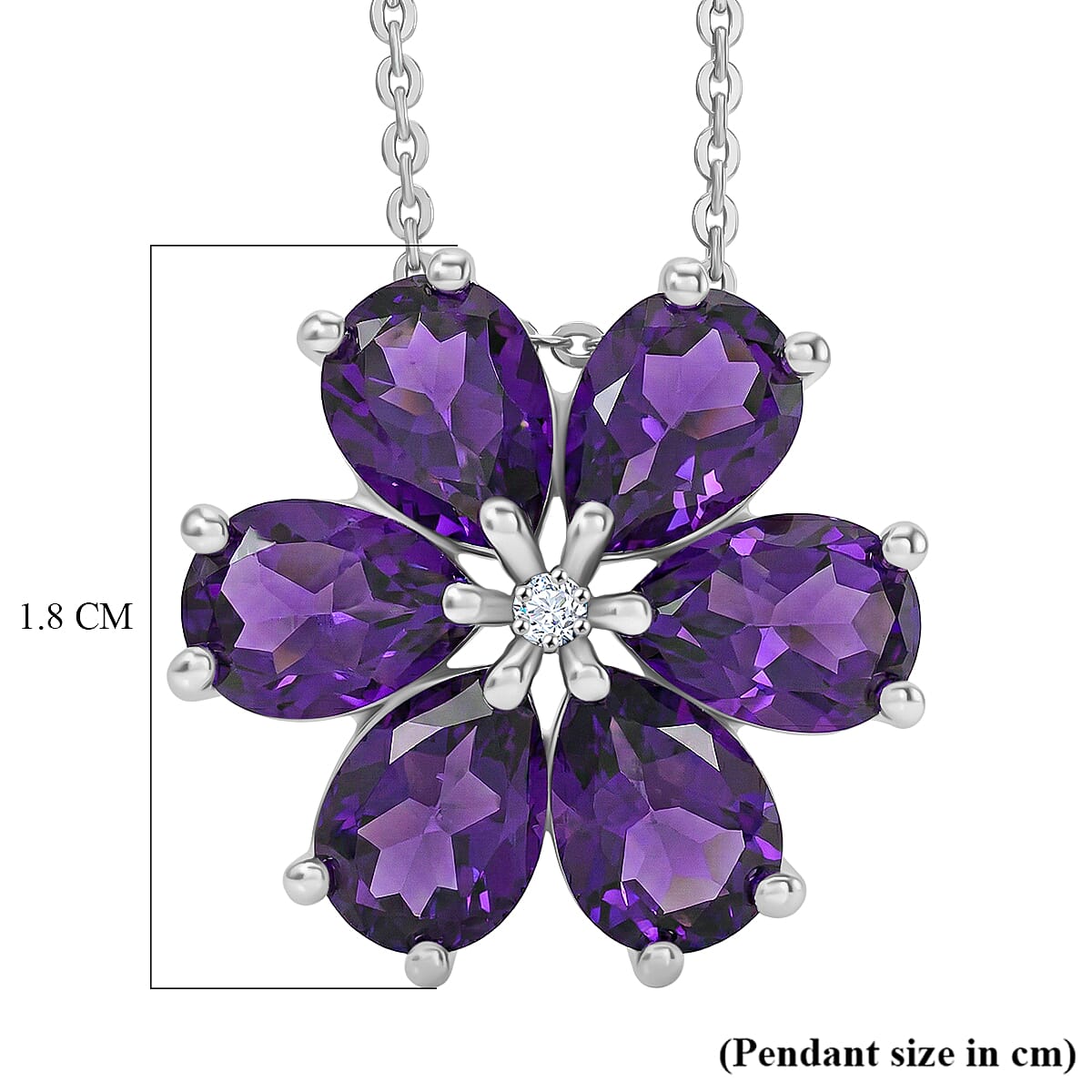 D'Joy AAA African Amethyst &amp; White Zircon Floral Pendant with Chain (Size 20) in Platinum Overlay Sterling Silver 3.86 Ct. 4453444 7
