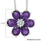 D'Joy AAA African Amethyst & White Zircon Floral Pendant with Chain (Size 20) in Platinum Overlay Sterling Silver 3.86 Ct.