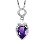 AAA African Amethyst & White Zircon Pendant with Chain (Size - 20) in Rhodium Overlay Sterling Silver 1.94 Ct.