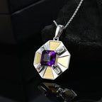 AAA African Amethyst & White Zircon Pendant with Chain (Size - 20) in 18K Vermeil Yellow Gold Plated & Rhodium Overlay Sterling Silver 2.70 Ct.