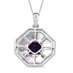 AAA African Amethyst & White Zircon Pendant with Chain (Size - 20) in 18K Vermeil Yellow Gold Plated & Rhodium Overlay Sterling Silver 2.70 Ct.