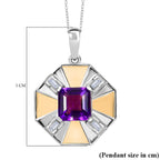 AAA African Amethyst & White Zircon Pendant with Chain (Size - 20) in 18K Vermeil Yellow Gold Plated & Rhodium Overlay Sterling Silver 2.70 Ct.