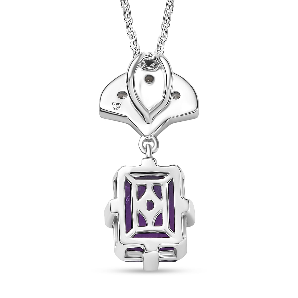D'joy AAA African Amethyst &amp; White Zircon Pendant with Chain (Size 20) in Rhodium Overlay Sterling Silver 3.55 Ct. 4396603 5