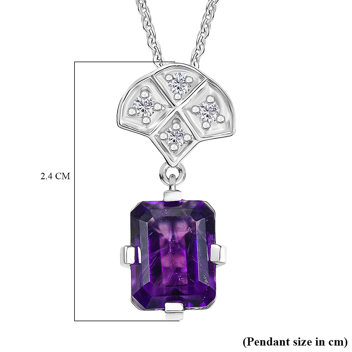 D'joy AAA African Amethyst &amp; White Zircon Pendant with Chain (Size 20) in Rhodium Overlay Sterling Silver 3.55 Ct. 4396603 7