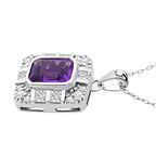 African Amethyst & White Zircon Pendant with Chain (Size 20) in Rhodium Overlay Sterling Silver 3.32 Ct.