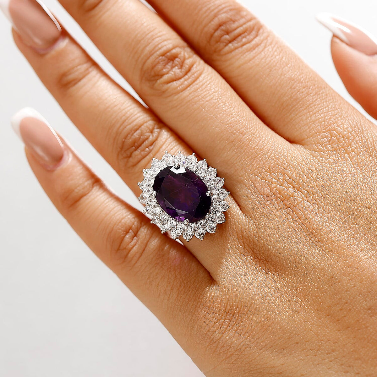 African Amethyst, White Zircon Double Halo Ring in Rhodium Overlay Sterling Silver 8047213 3